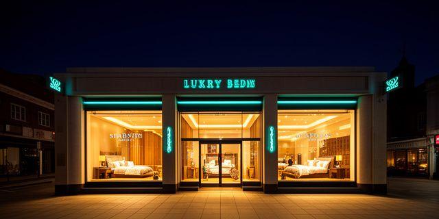 Luxury bedding storefront in Sandwell with neon accents