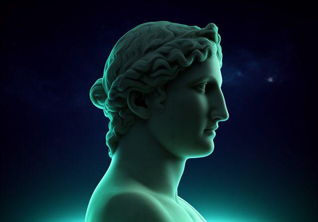 Ancient marble statue in a moonlit chamber